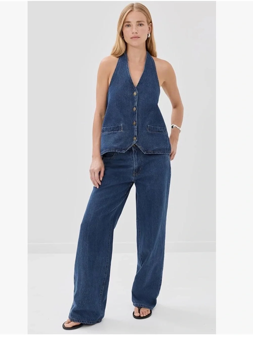 LIONESS MATCHING DENIM SET: HILLS HALTER VEST, TOP MODEL JEAN